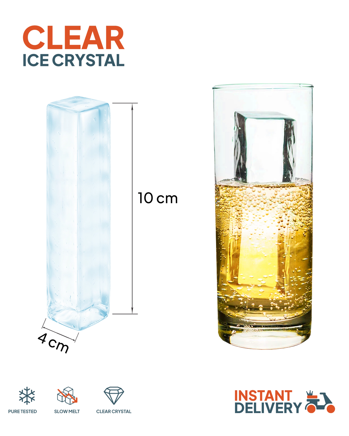 Clear Collin Spear Ice Cube 4x4x10