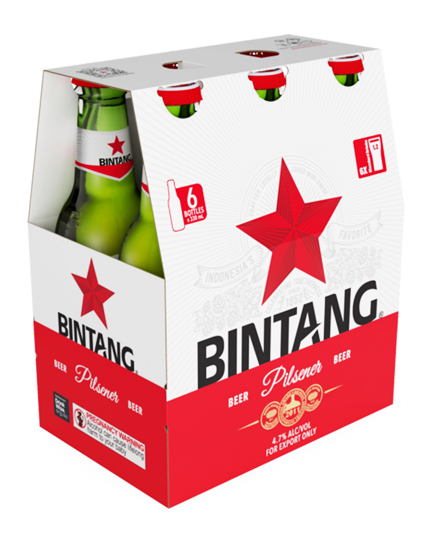 Bintang Beer Pint 330mL Cluster Pack of 6